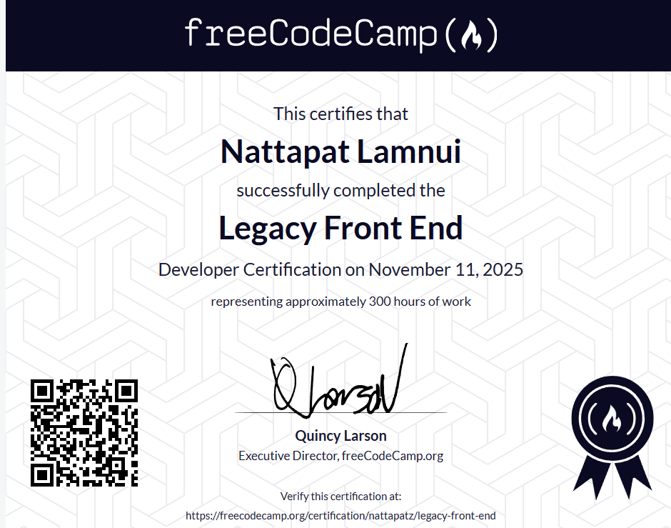 freeCodeCamp Legacy Front End Developer Certification
