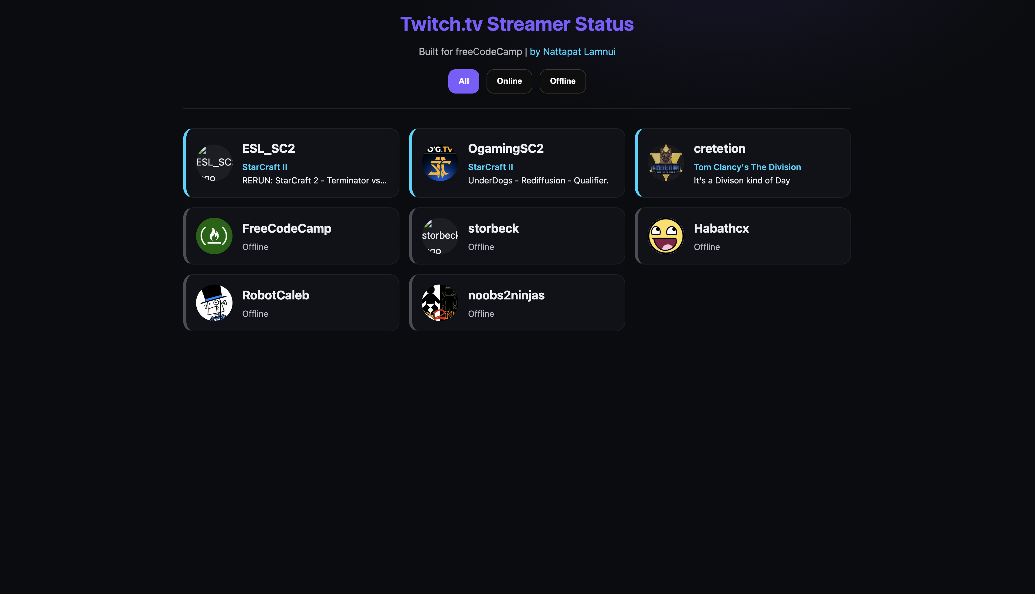 Twitch Status Viewer preview
